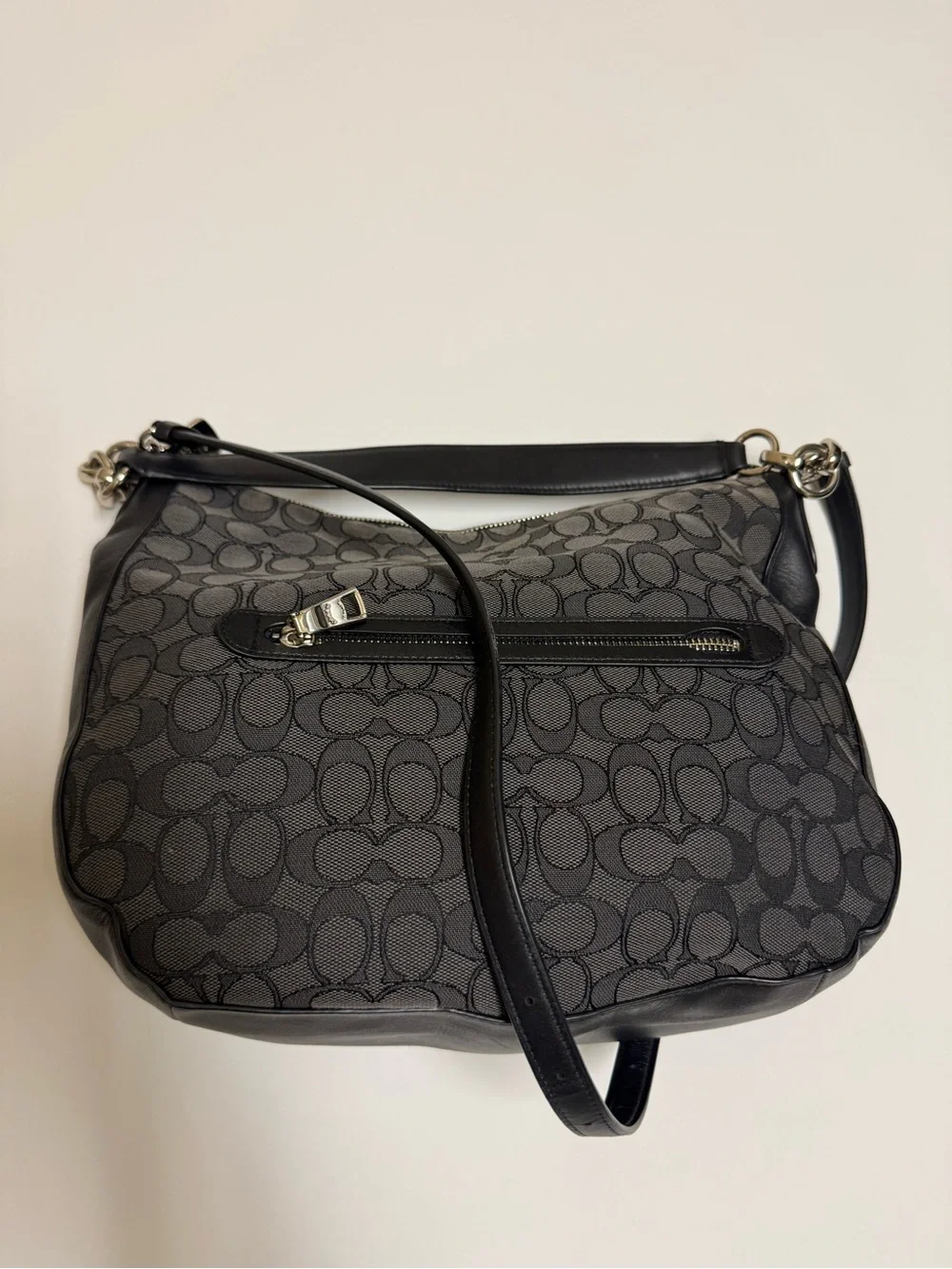 Coach Black and Gray Signature Hobo Shoulder Bag